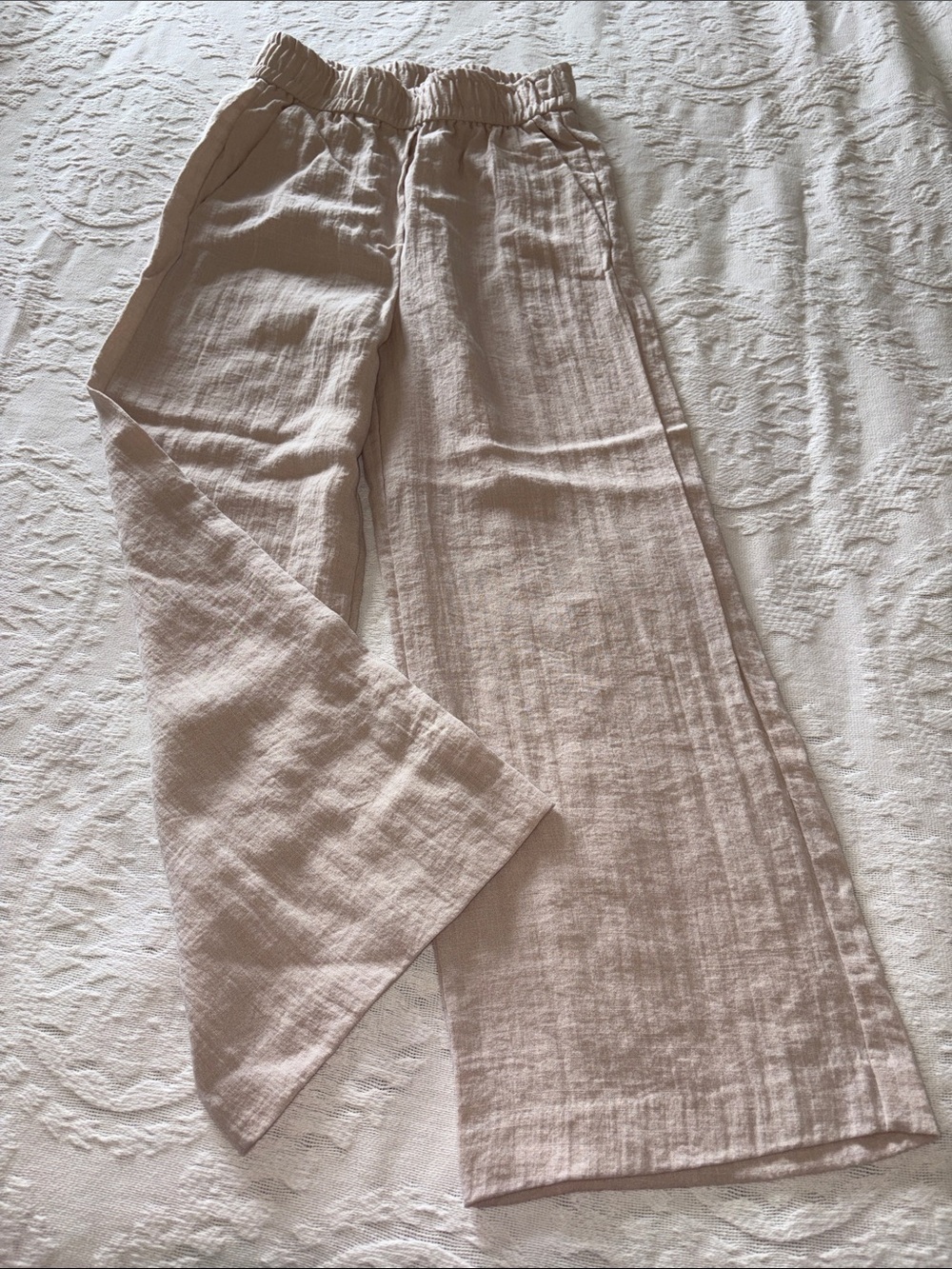 H&M Light Taupe Elastic Waist Wide Leg Viscose -Blend Pants EUC XS